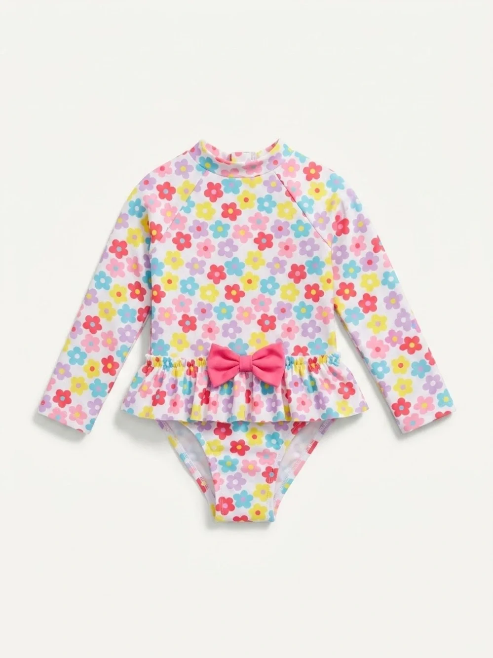 Kids Floral Long-Sleeve Ruffle One-Piece Swimsuit - 6-9 months